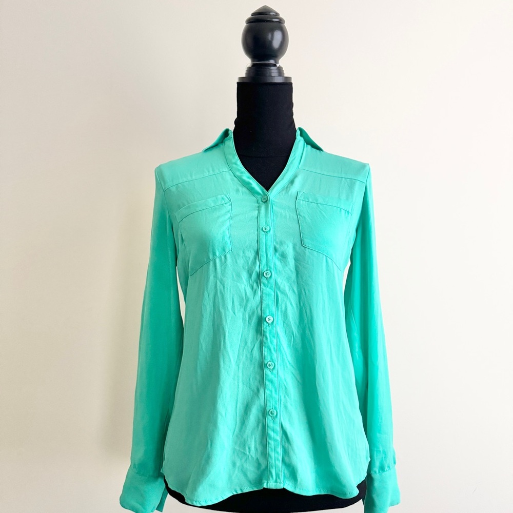 Express Vintage Portofino Button Down Shirt blouse Mint Green, size xs career